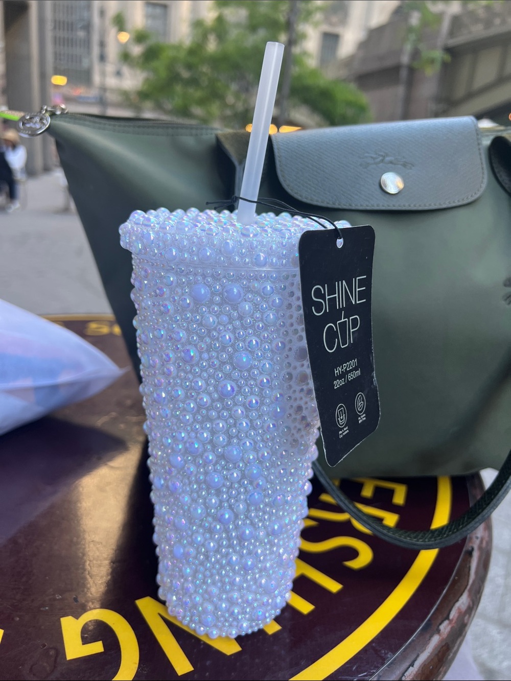 Shine Cup Iridescent Pearl Beaded Tumbler